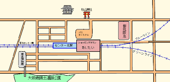 センター北駅周辺の地図の画面