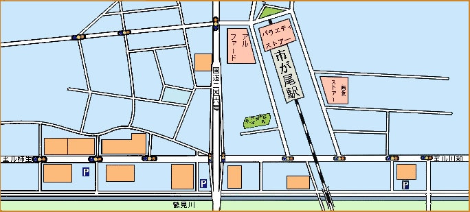 市が尾駅駅周辺の公共機関の地図です。
