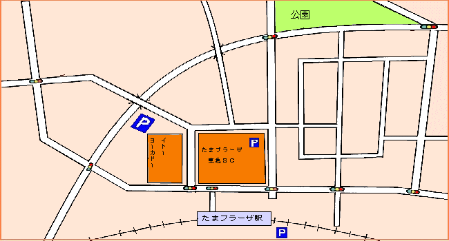 たまプラーザ駅周辺の地図です。この地図には
      駅周辺の１７軒の商店が紹介されています。